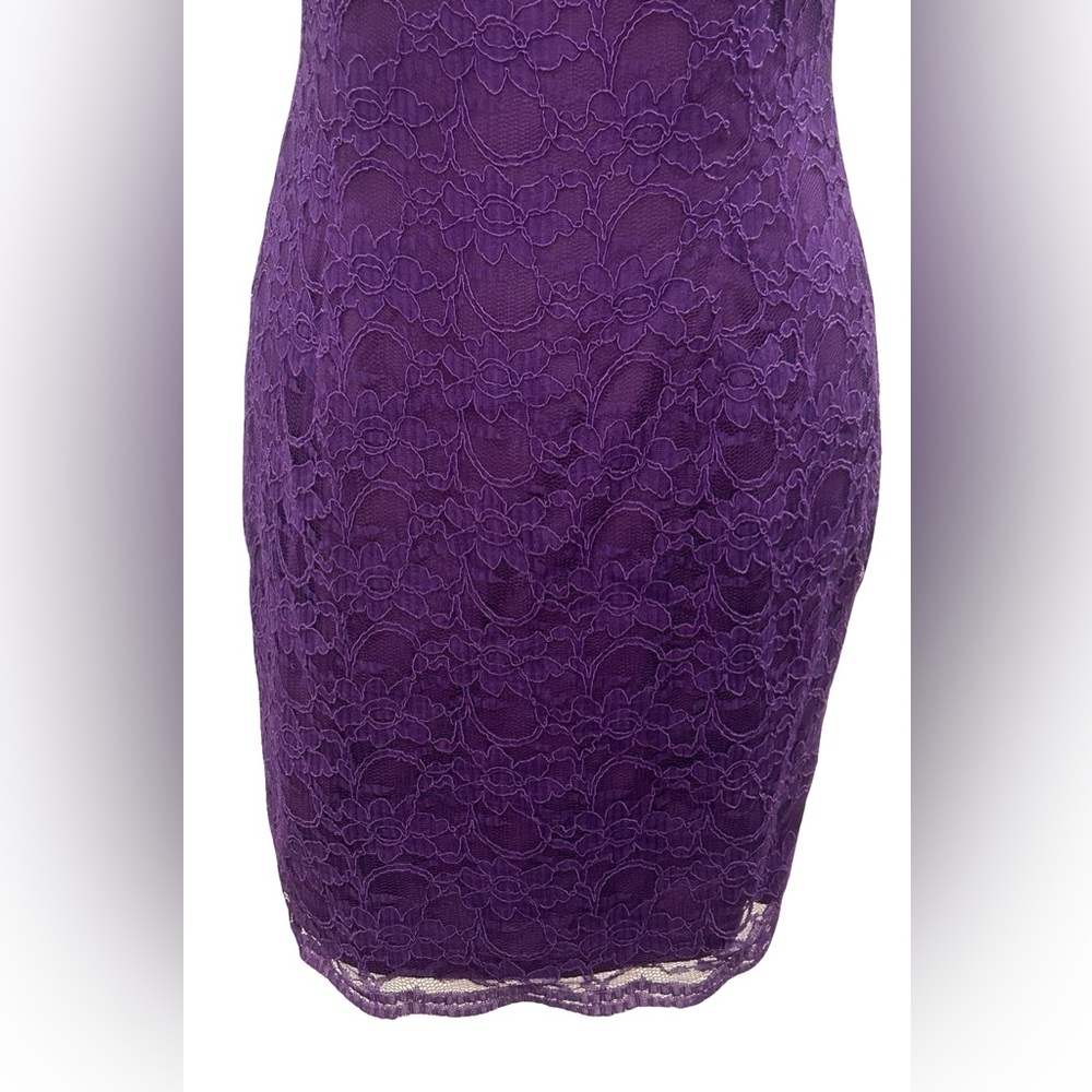 Aidan Mattox S 4 Purple Lace Sheath Dress Sleeveless Zip Back Cocktail Party - Picture 4 of 10